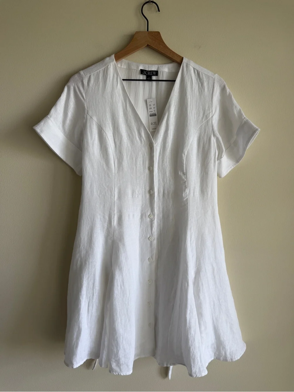 J.Crew Fleur Linen Mini Dress White Button Front Tie Back NWT Size 6